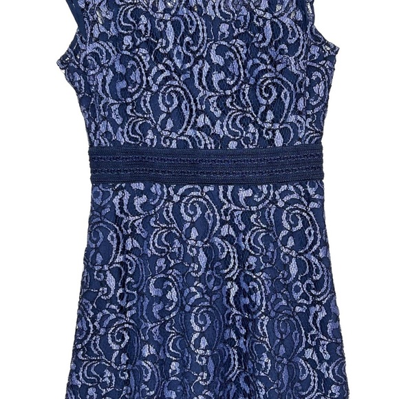 RACHEL Rachel Roy Dress Lined Cap sleeves Lace Gold zip Navy/light blue Size 4 - Picture 5 of 12